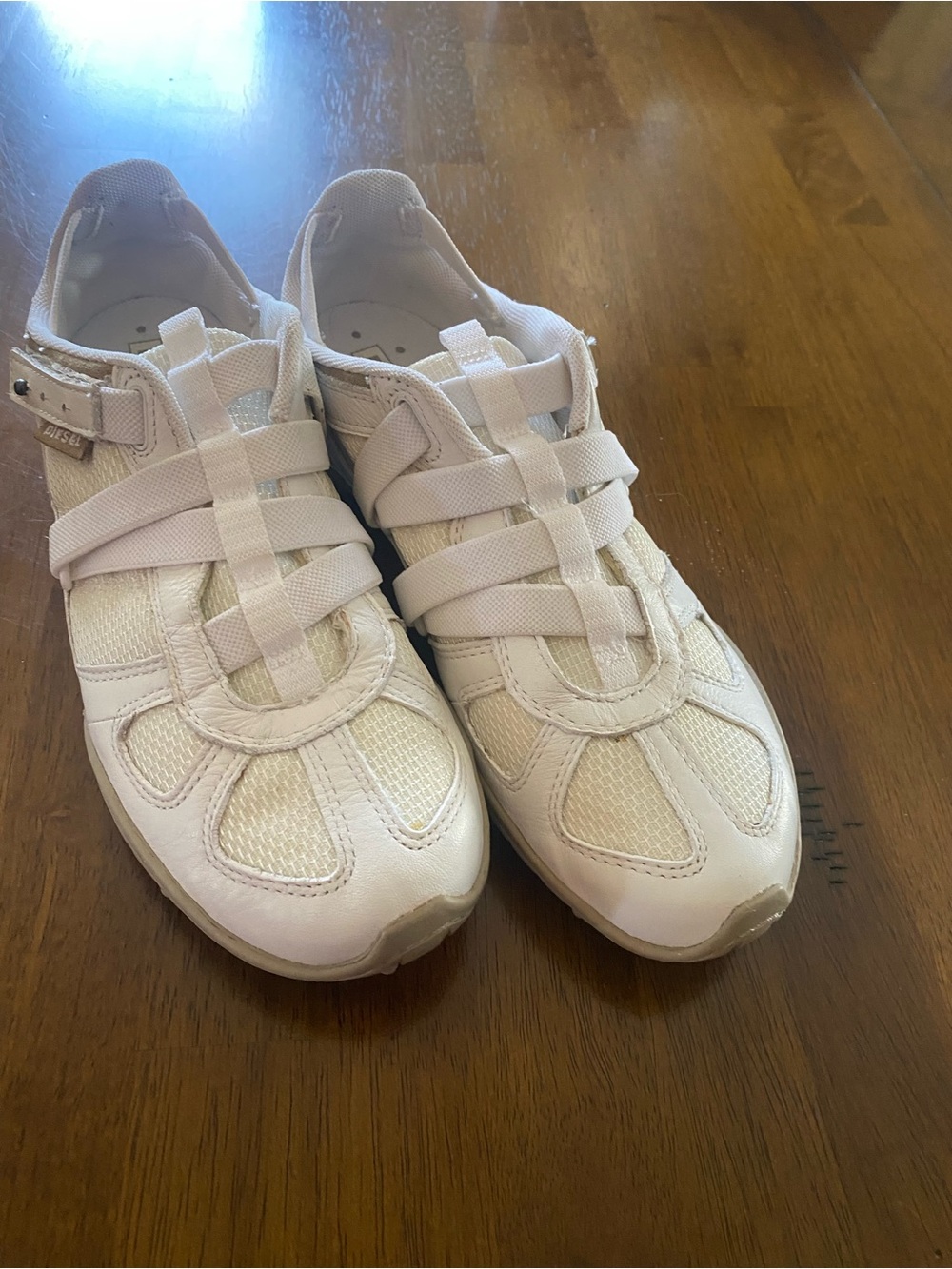 Women's Casual Mesh Strappy Sneakers - Cream/ white Deisel vintage Moslette